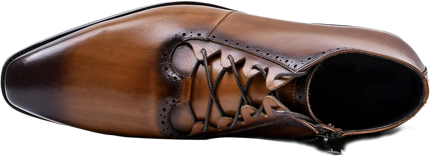 Mens Boot Lace Up Zipper Classical Oxford Leather Wing Tip Ankle Dress Boots Black Brown