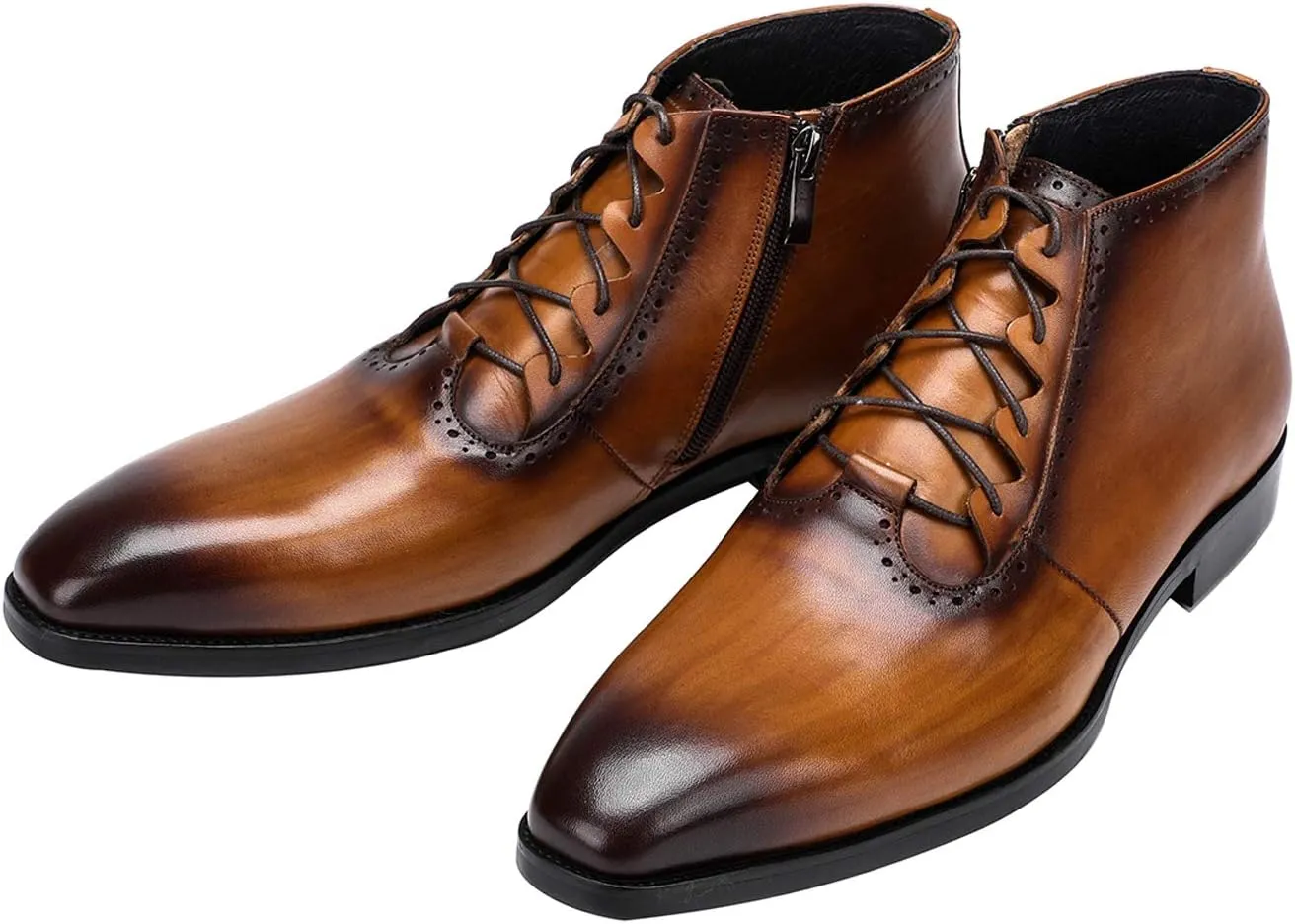 Mens Boot Lace Up Zipper Classical Oxford Leather Wing Tip Ankle Dress Boots Black Brown