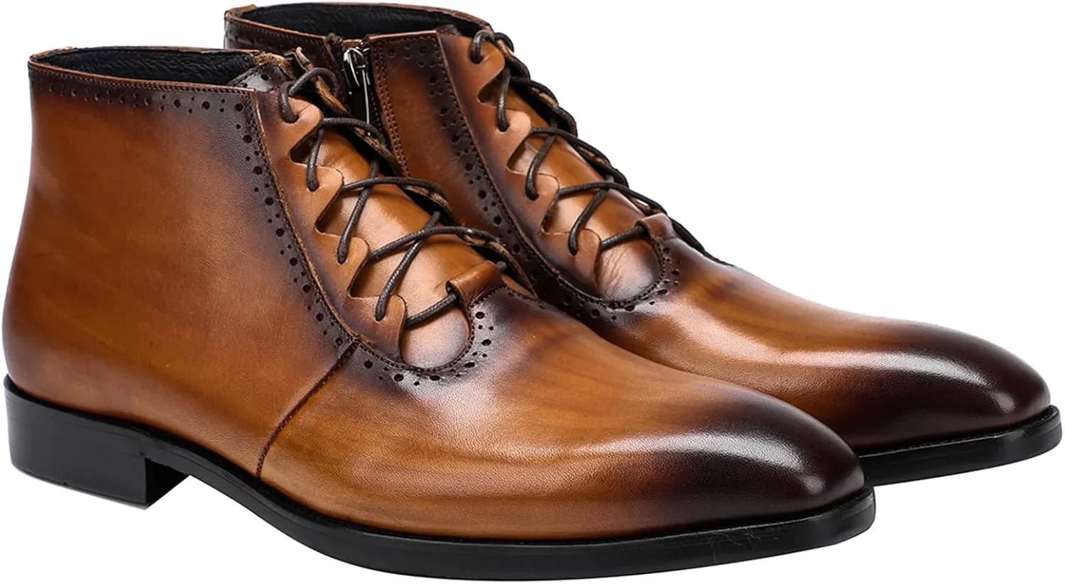 Mens Boot Lace Up Zipper Classical Oxford Leather Wing Tip Ankle Dress Boots Black Brown