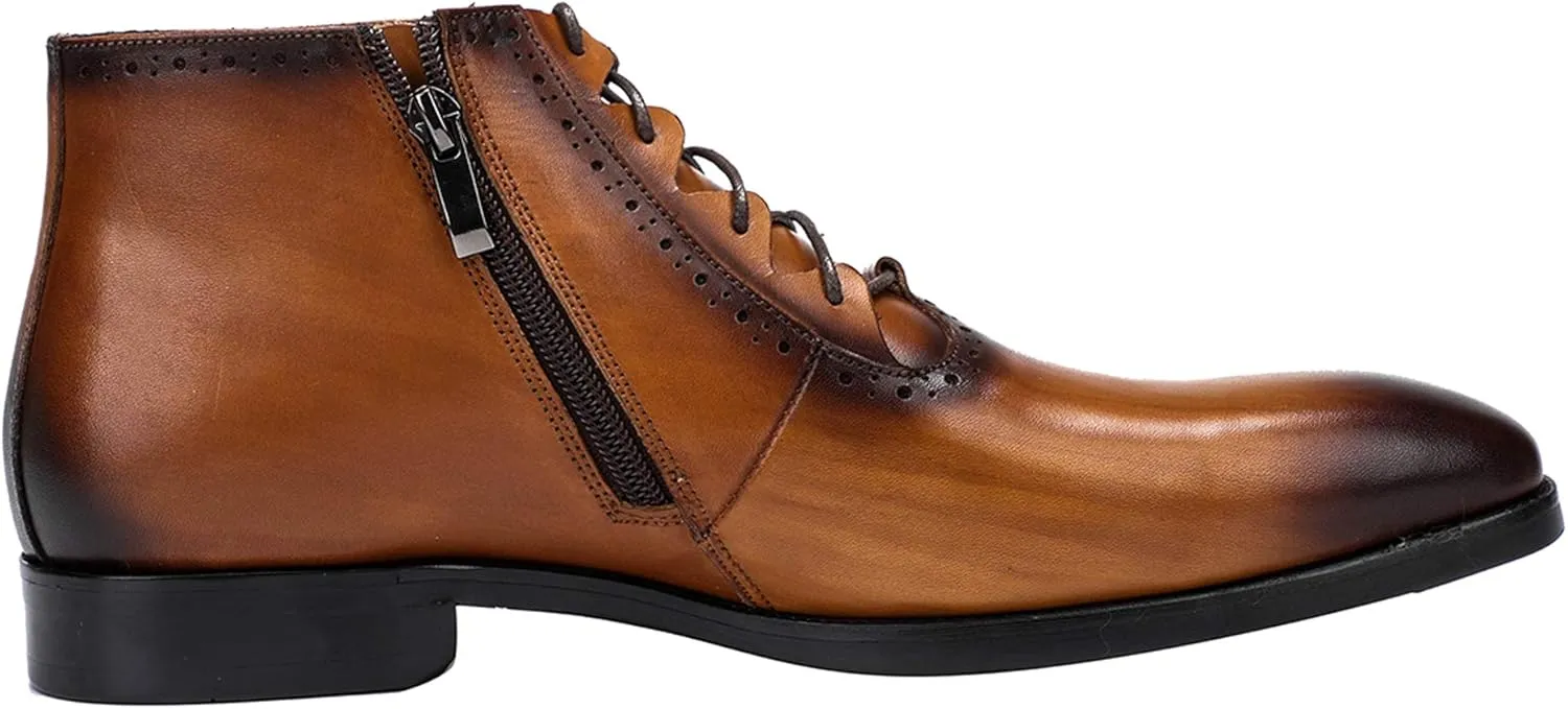 Mens Boot Lace Up Zipper Classical Oxford Leather Wing Tip Ankle Dress Boots Black Brown