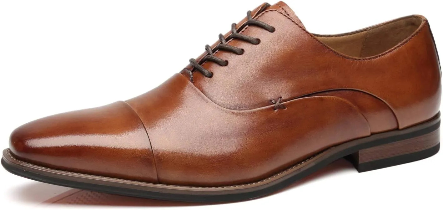 Mens Cap Toe Oxford Leather Lace Up Classic Comfortable Modern Formal Business Dress Shoes for Men