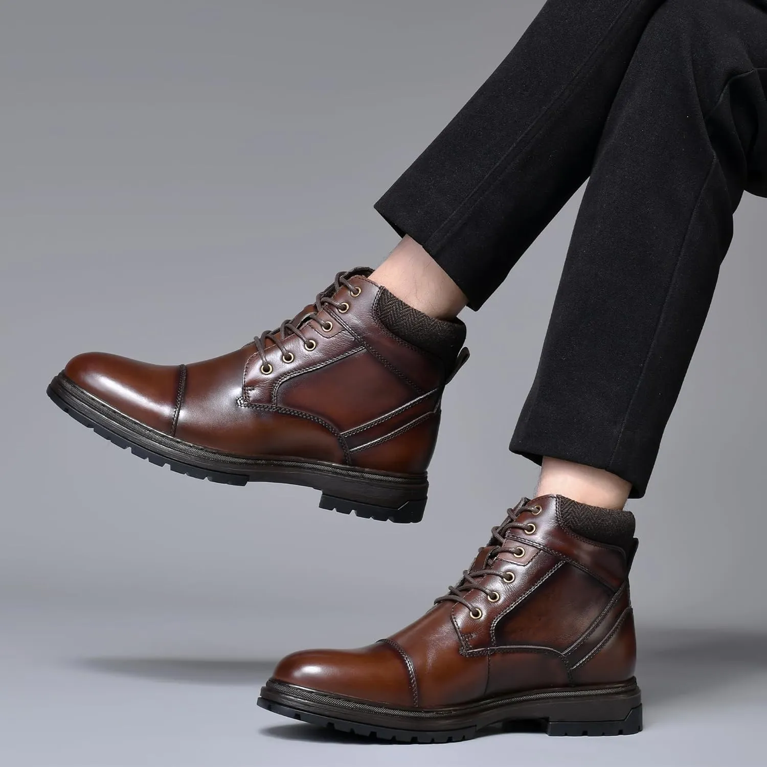 Mens Casual Chukka Dress Boots - High Top Comfortable Leather Oxford Ankle Boot Combat Motorcycle Winter Shoes for Men