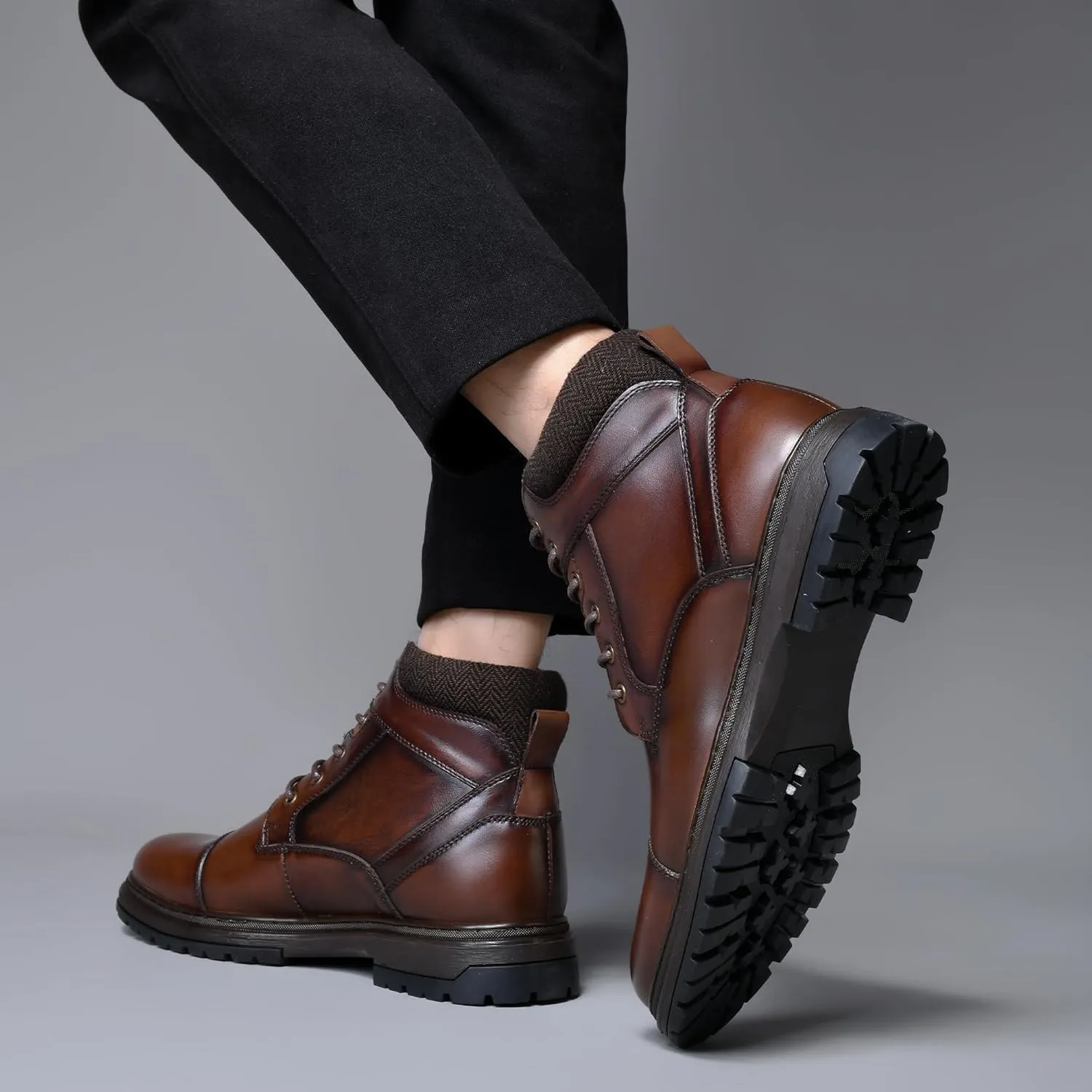 Mens Casual Chukka Dress Boots - High Top Comfortable Leather Oxford Ankle Boot Combat Motorcycle Winter Shoes for Men