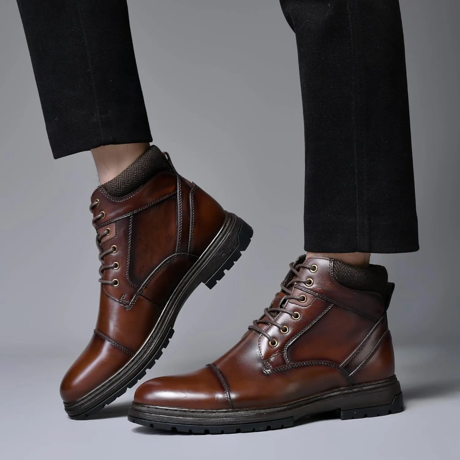 Mens Casual Chukka Dress Boots - High Top Comfortable Leather Oxford Ankle Boot Combat Motorcycle Winter Shoes for Men