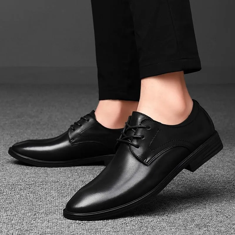 Men's Classic Lace-up Formal Oxford Shoes Fashion Casual Leather Low Heels Dress Shoes for Men