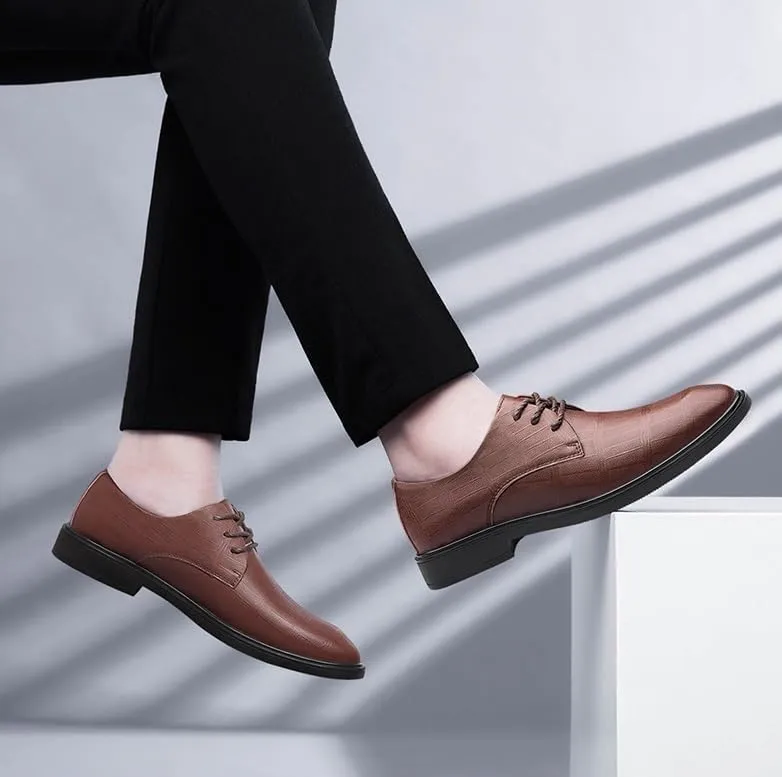 Men's Classic Lace Up Formal Tuxedo Derby Shoes - Comfortable Pointed Toe Oxfords for Business, Weddings, and Casual Events
