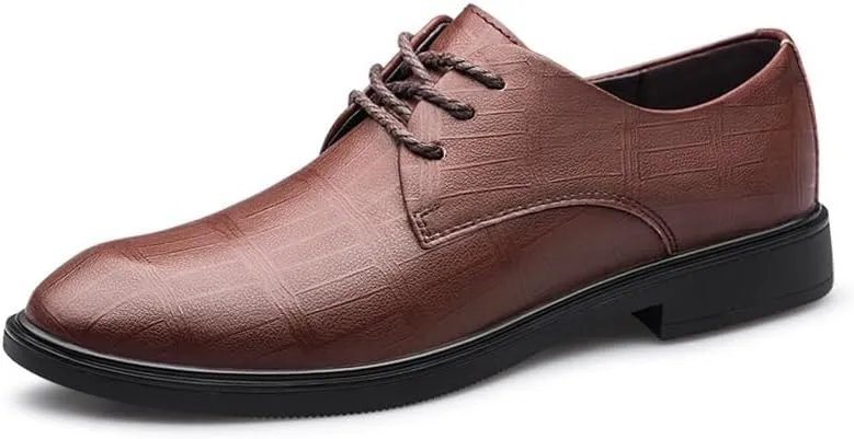 Men's Classic Lace Up Formal Tuxedo Derby Shoes - Comfortable Pointed Toe Oxfords for Business, Weddings, and Casual Events