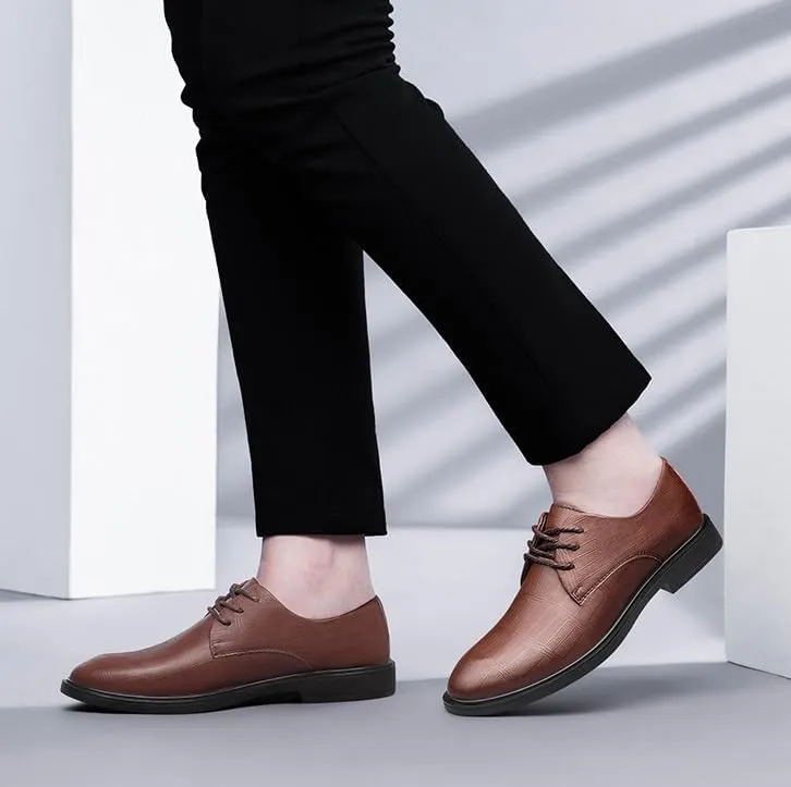 Men's Classic Lace Up Formal Tuxedo Derby Shoes - Comfortable Pointed Toe Oxfords for Business, Weddings, and Casual Events
