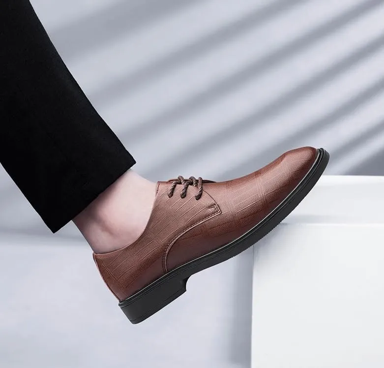Men's Classic Lace Up Formal Tuxedo Derby Shoes - Comfortable Pointed Toe Oxfords for Business, Weddings, and Casual Events