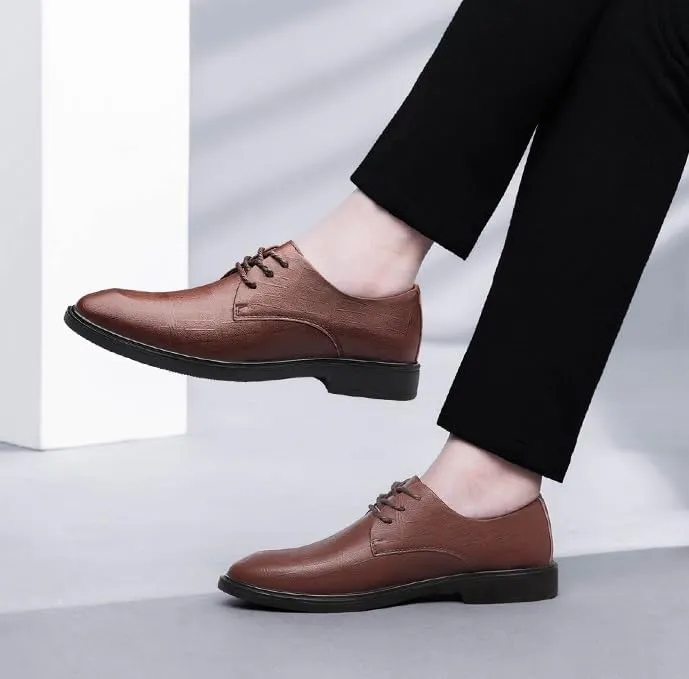 Men's Classic Lace Up Formal Tuxedo Derby Shoes - Comfortable Pointed Toe Oxfords for Business, Weddings, and Casual Events
