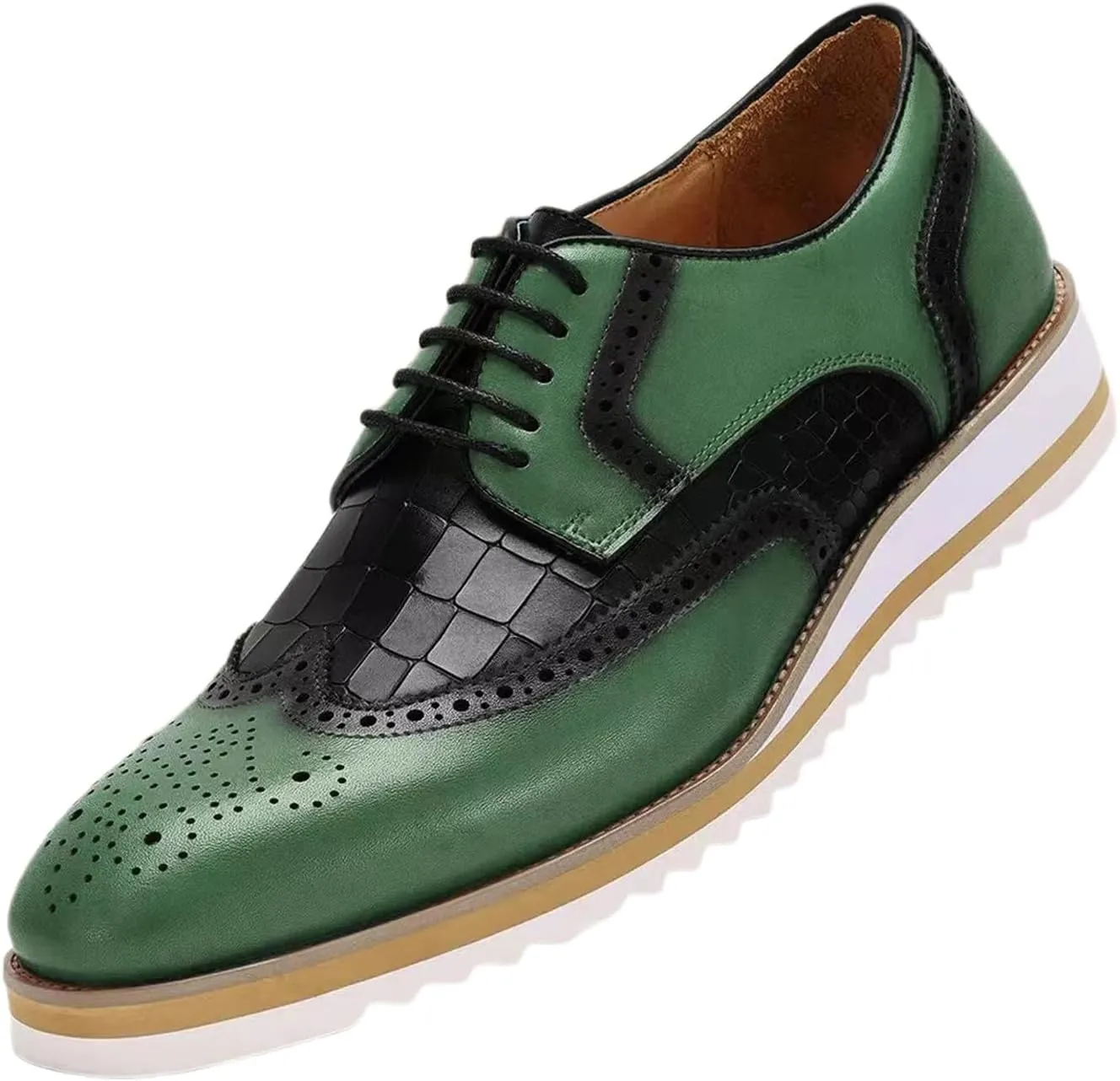Mens Dress Shoes Genuine Leather Wingtip Brogue Oxfords – Elegant Business & Suit Footwear with Ultra-Comfort Cushioned Insole, Ideal for Weddings & Office