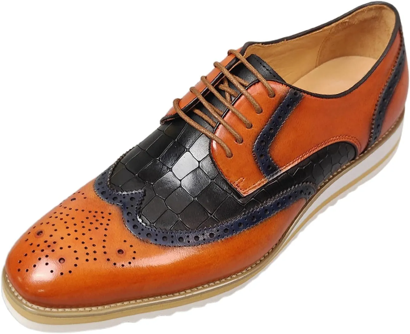 Mens Dress Shoes Genuine Leather Wingtip Brogue Oxfords – Elegant Business & Suit Footwear with Ultra-Comfort Cushioned Insole, Ideal for Weddings & Office