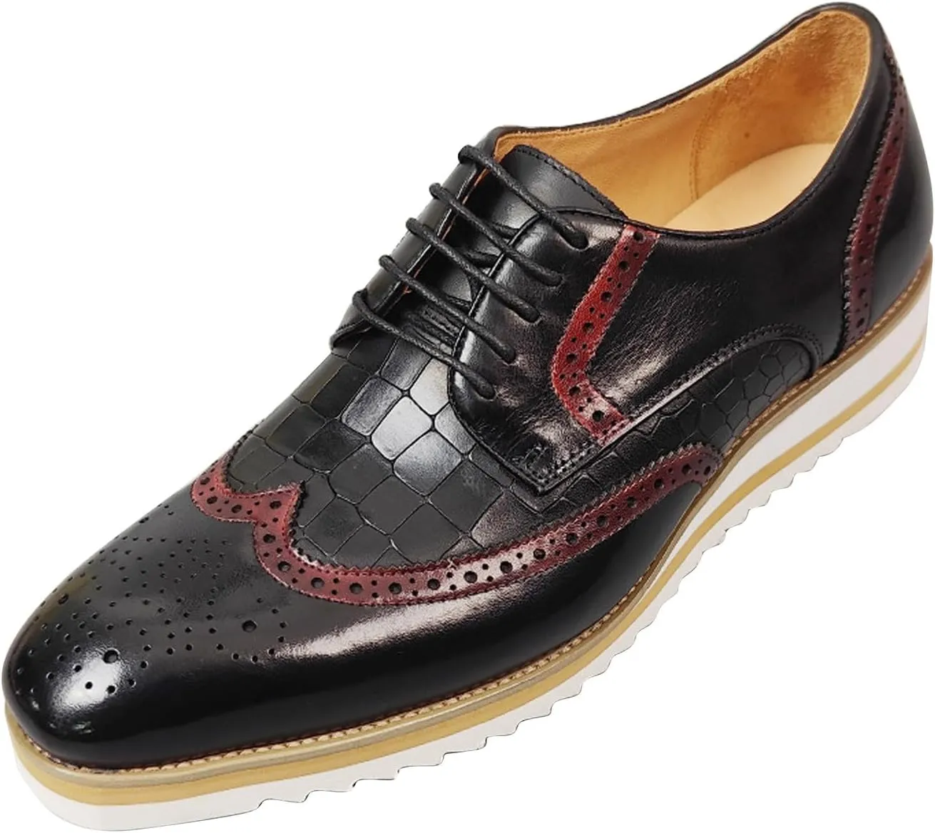 Mens Dress Shoes Genuine Leather Wingtip Brogue Oxfords – Elegant Business & Suit Footwear with Ultra-Comfort Cushioned Insole, Ideal for Weddings & Office