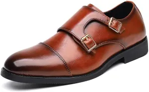 Men's Dress Shoes Mens Double Buckle Fashion Luxury Derby Shoes Slip-On Formal Business Brogue Oxfords Shoes for Men(8)