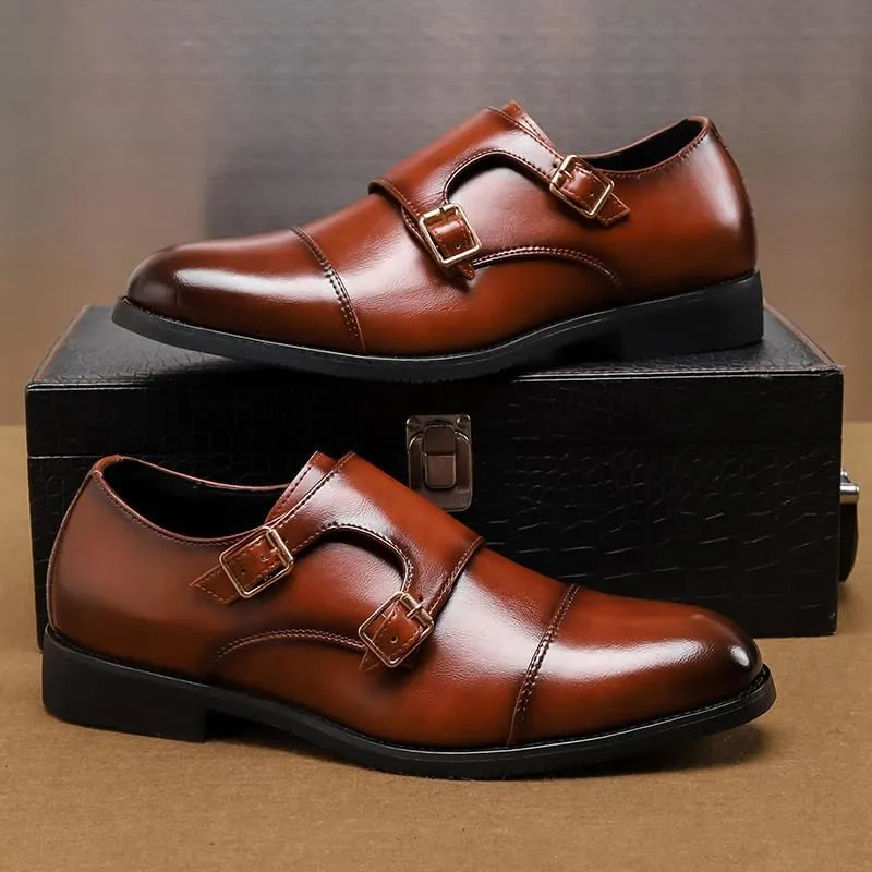 Men's Dress Shoes Mens Double Buckle Fashion Luxury Derby Shoes Slip-On Formal Business Brogue Oxfords Shoes for Men(8)