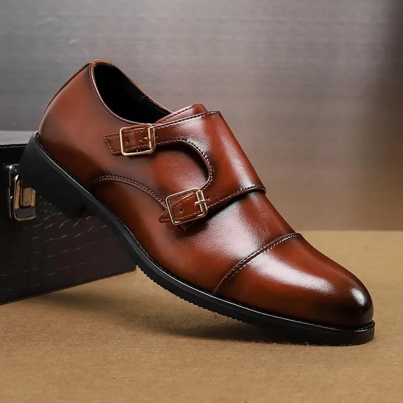 Men's Dress Shoes Mens Double Buckle Fashion Luxury Derby Shoes Slip-On Formal Business Brogue Oxfords Shoes for Men(8)