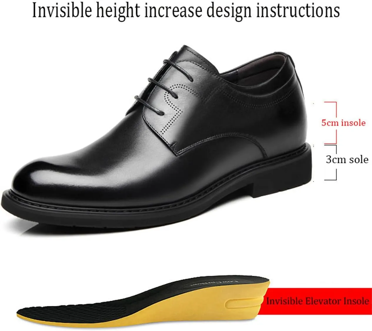 Men's Elevator Dress Shoes Leather Business Oxford Shoes Modern Invisible Height Increasing Formal Lace-Ups Shoes, 314" (8Cm) Taller