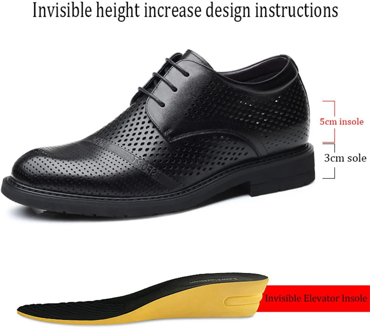 Men's Elevator Dress Shoes Leather Business Oxford Shoes Modern Invisible Height Increasing Formal Lace-Ups Shoes, 314" (8Cm) Taller
