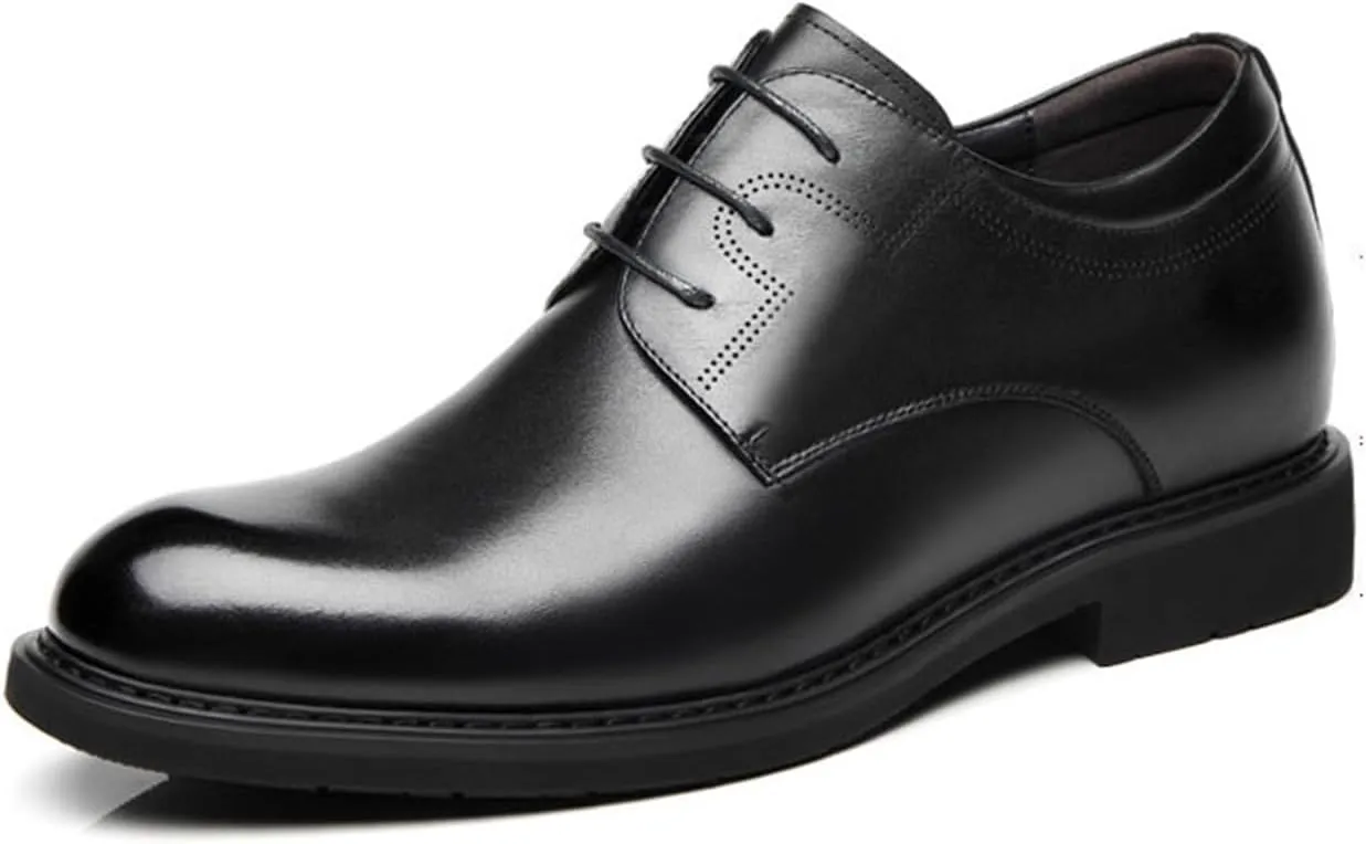 Men's Elevator Dress Shoes Leather Business Oxford Shoes Modern Invisible Height Increasing Formal Lace-Ups Shoes, 314" (8Cm) Taller