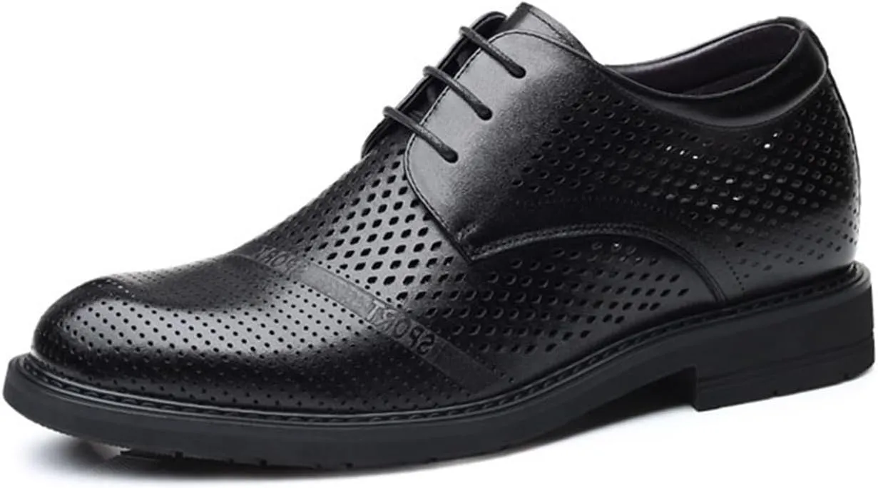 Men's Elevator Dress Shoes Leather Business Oxford Shoes Modern Invisible Height Increasing Formal Lace-Ups Shoes, 314" (8Cm) Taller