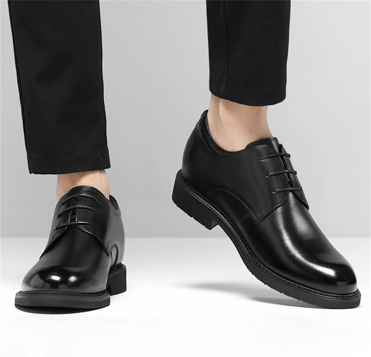 Men's Elevator Dress Shoes Leather Business Oxford Shoes Modern Invisible Height Increasing Formal Lace-Ups Shoes, 314" (8Cm) Taller