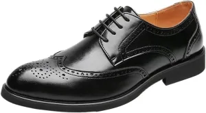 Mens Formal Oxford Shoes Lace Up Outdoor Wingtip Waterproof Leather Non Slip Low Top Anti-Slip Prom