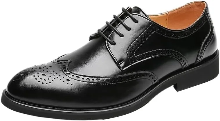 Mens Formal Oxford Shoes Lace Up Outdoor Wingtip Waterproof Leather Non Slip Low Top Anti-Slip Prom