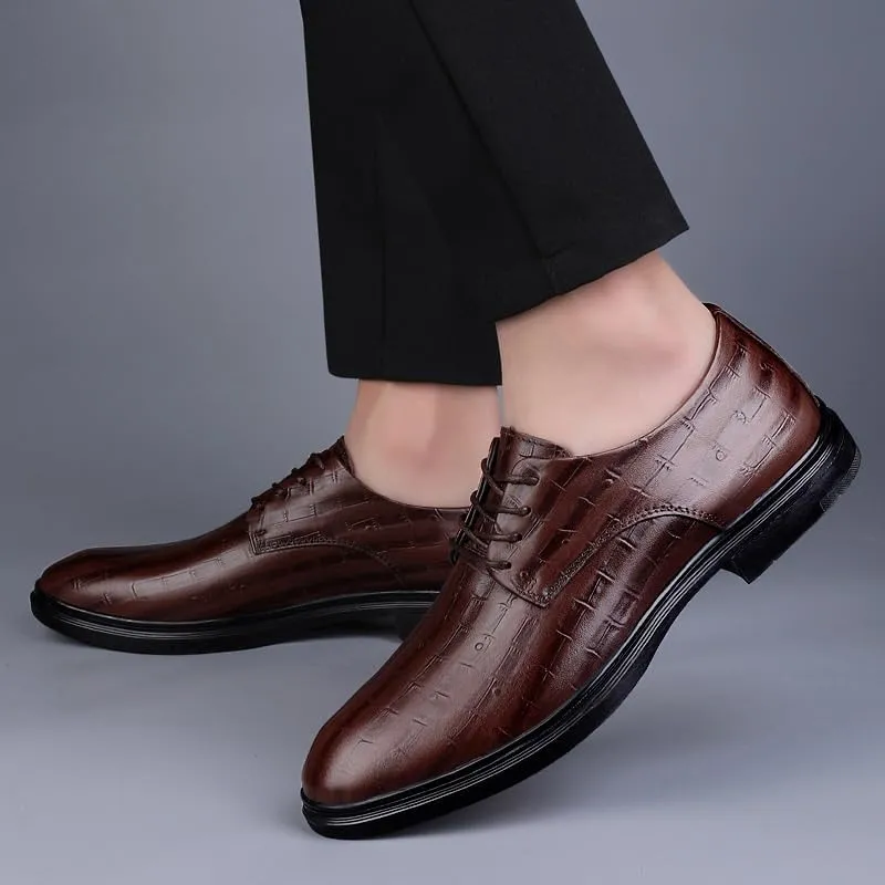 Men's Genuine Leather Oxford Shoes Lace Up Casual Business Slip On Dress Shoes Comfort Business Casual Derby Shoes(Brown,8)