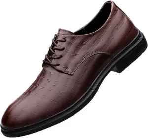 Men's Genuine Leather Oxford Shoes Lace Up Casual Business Slip On Dress Shoes Comfort Business Casual Derby Shoes(Brown,8)
