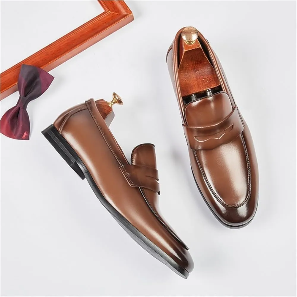 Mens Handmade Genuine Leather Oxford Dress Shoes Slip On Pointed Toe Business Office Comfortable Casual Elegant