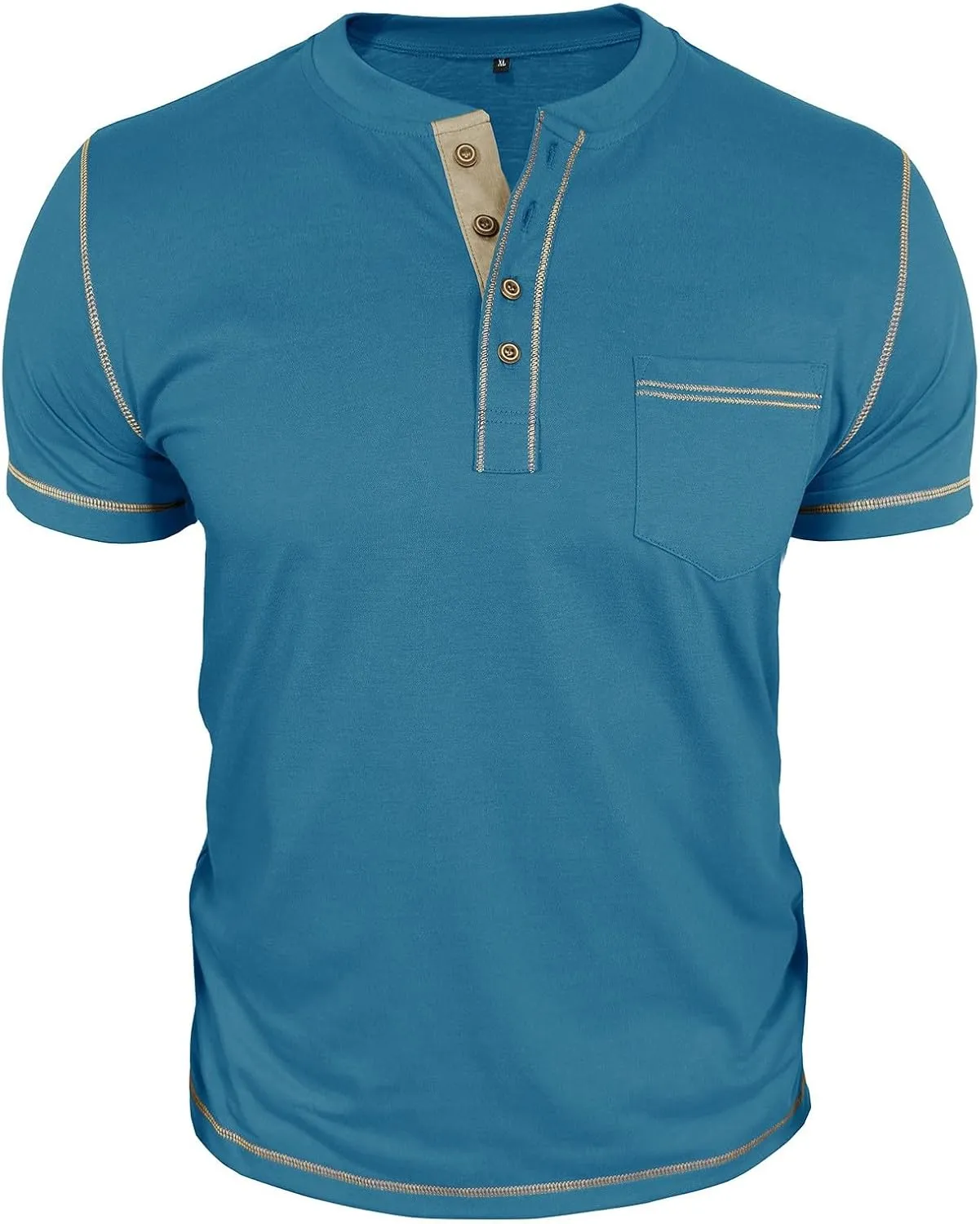 Men's Henley Shirt Soft Cotton Short Sleeve Stretchy Muscle Fit T Shirts Classic Band Collar Button Down Tee Tops