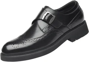 Mens Italian Leather Oxford Dress Shoes Elegant Black Formal Social Slip On Height Increasing Monk Shoes