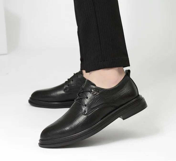 Mens Lace Up Dress Shoes Classic Fashion Pointed Toe Low Top Leather Derby Shoes Non-Slip Softsole Walking Oxford Shoes