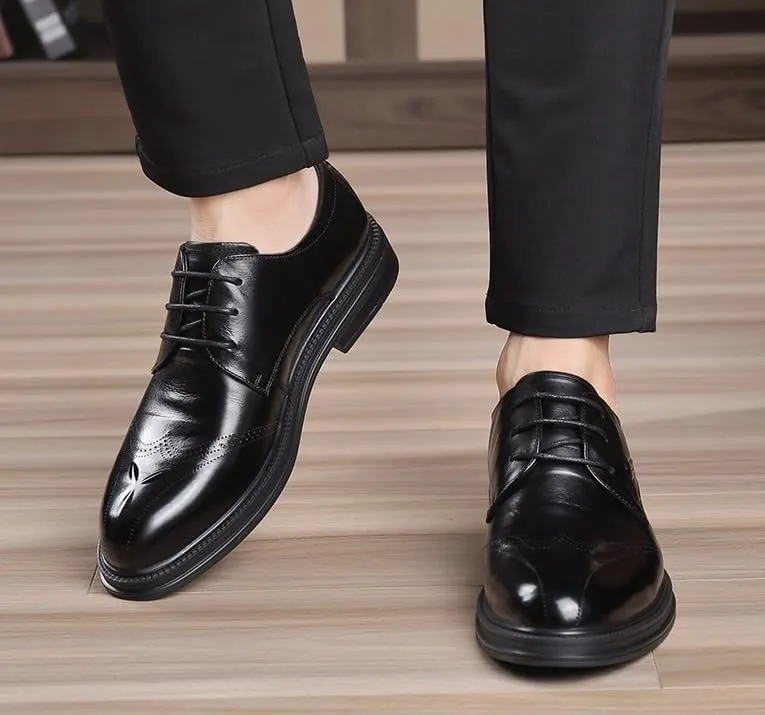 Men's Leather Oxford Shoes - Classic Pointed-Toe Dress Shoes for Business & Casual Wear