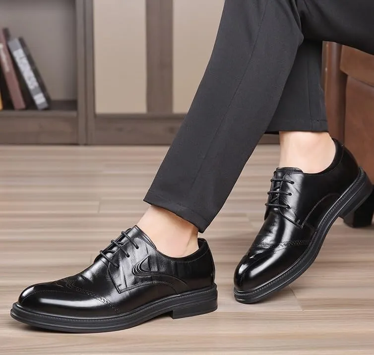 Men's Leather Oxford Shoes - Classic Pointed-Toe Dress Shoes for Business & Casual Wear