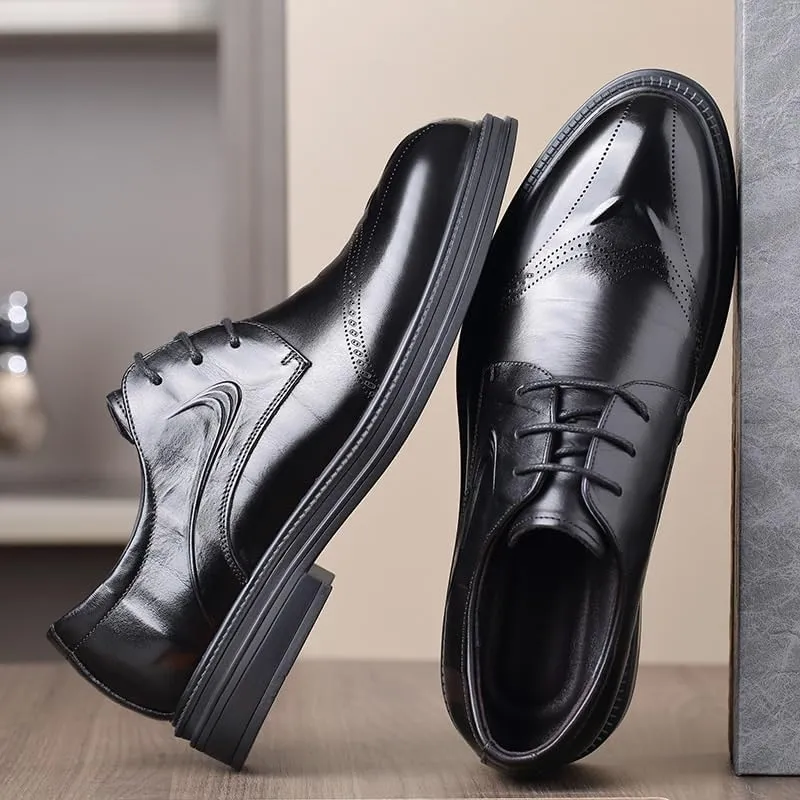 Men's Leather Oxford Shoes - Classic Pointed-Toe Dress Shoes for Business & Casual Wear
