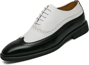Men's Leather Wingtip Oxfords Dress Shoes, Classic lace-up Two-Tone Brogues Oxford Shoes, Fashionable high-end Formal Business Banquet Oxford Dress Shoes
