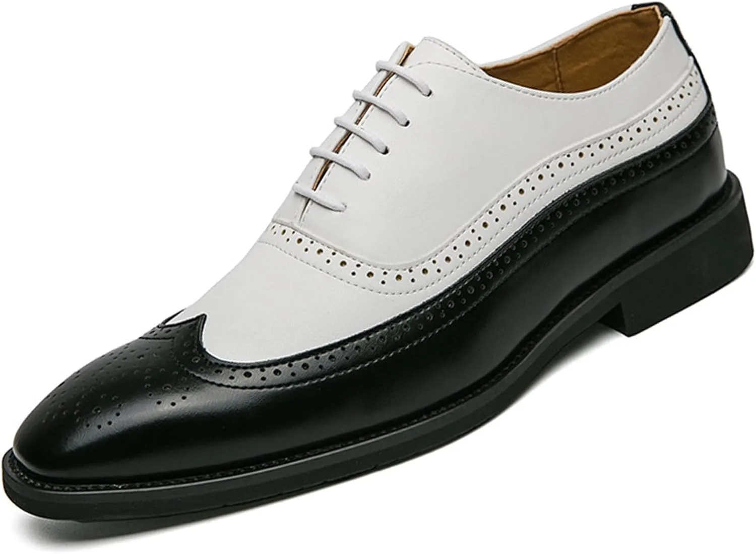 Men's Leather Wingtip Oxfords Dress Shoes, Classic lace-up Two-Tone Brogues Oxford Shoes, Fashionable high-end Formal Business Banquet Oxford Dress Shoes