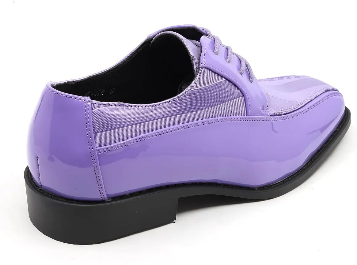 Men's Oxford Lace up Striped Satin Patent Tuxedo Dress Shoes MC-179