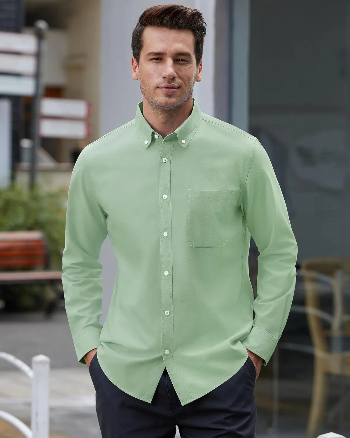Mens Oxford Shirts Long Sleeve Button Down Shirt Regular Fit Business Casual Dress Shirts