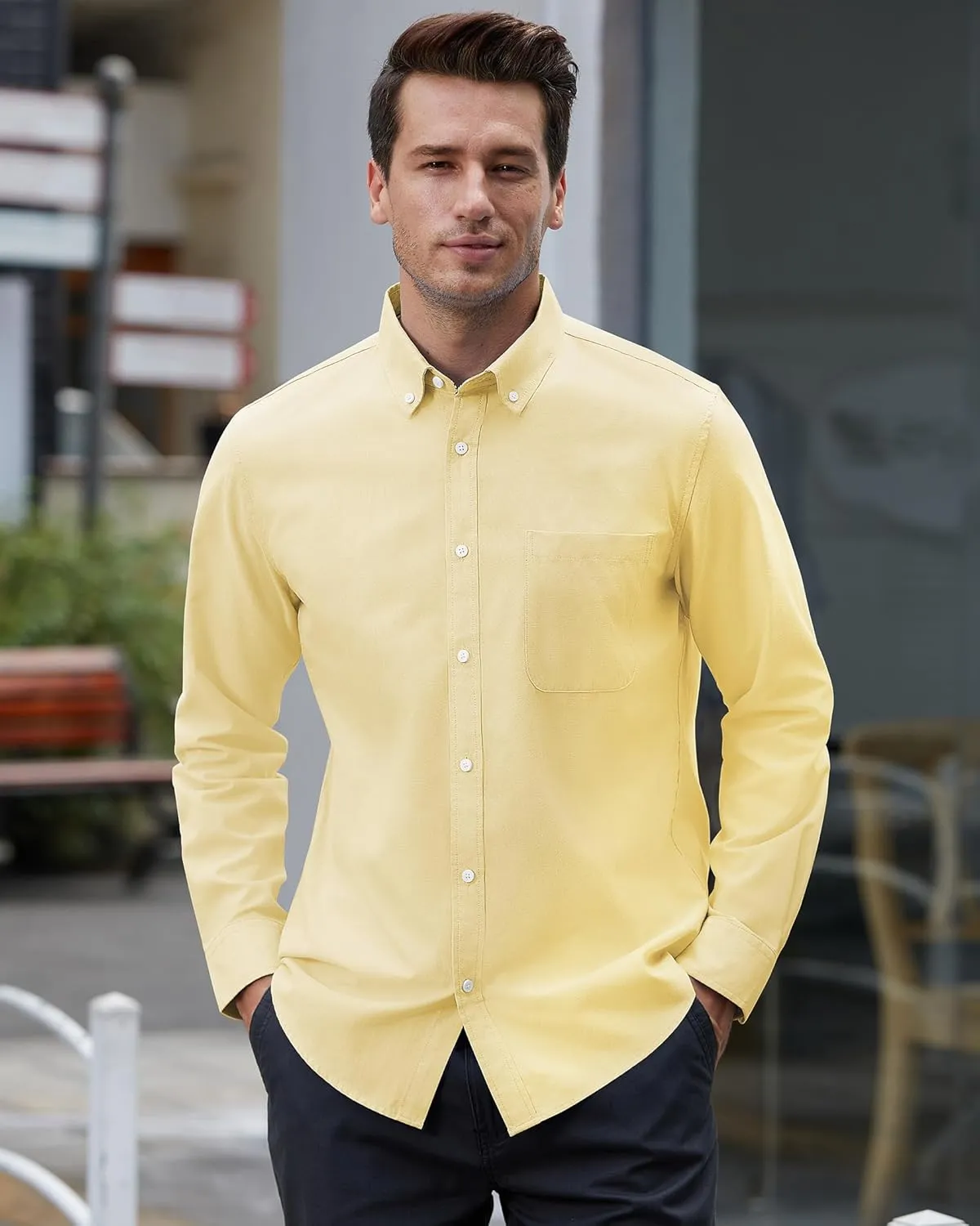 Mens Oxford Shirts Long Sleeve Button Down Shirt Regular Fit Business Casual Dress Shirts