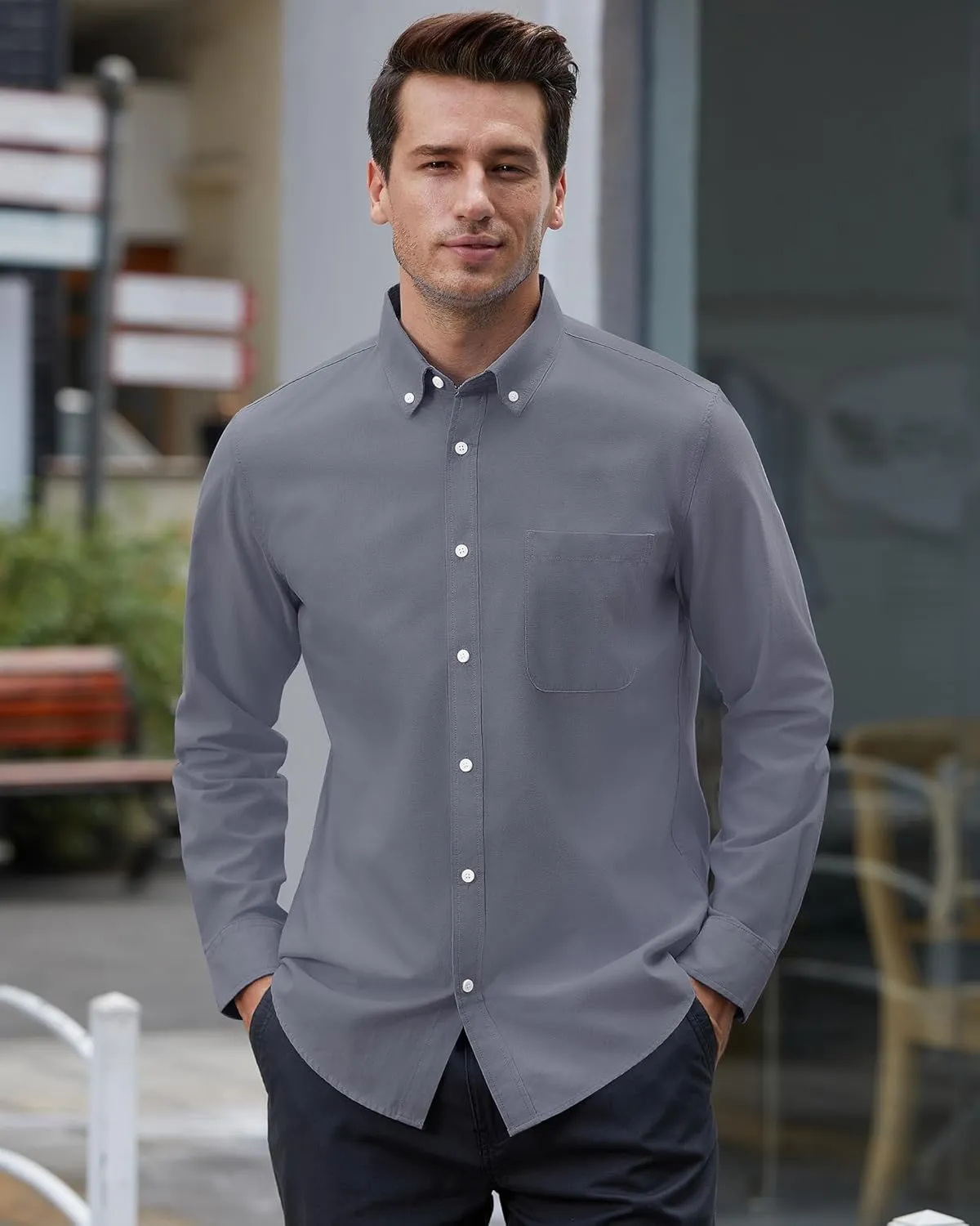Mens Oxford Shirts Long Sleeve Button Down Shirt Regular Fit Business Casual Dress Shirts