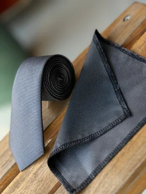 Men’s Oxford Weave Slim Tie Formal Neckwear- Charcoal
