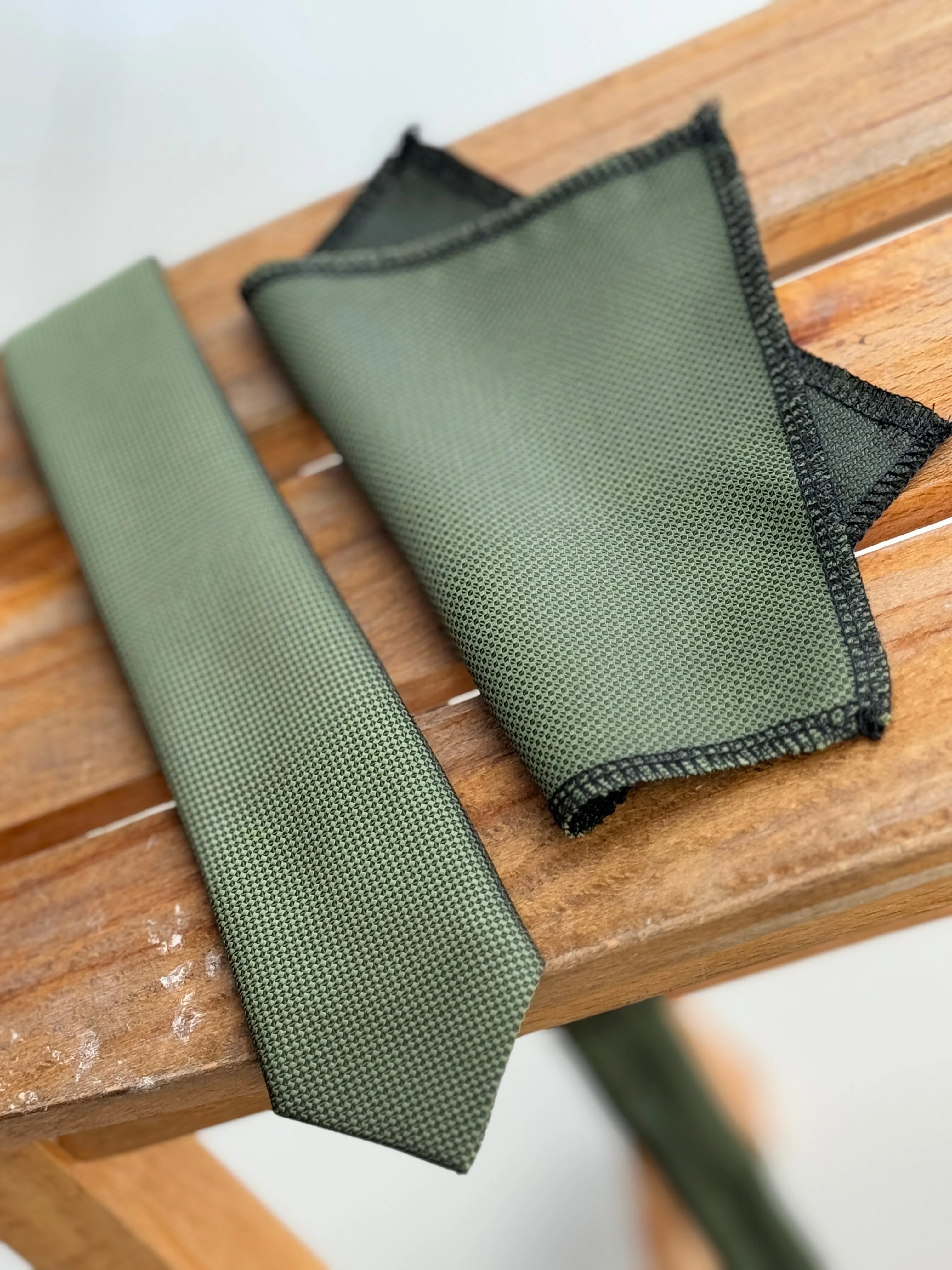Men’s Oxford Weave Slim Tie Formal Neckwear - Khaki Green