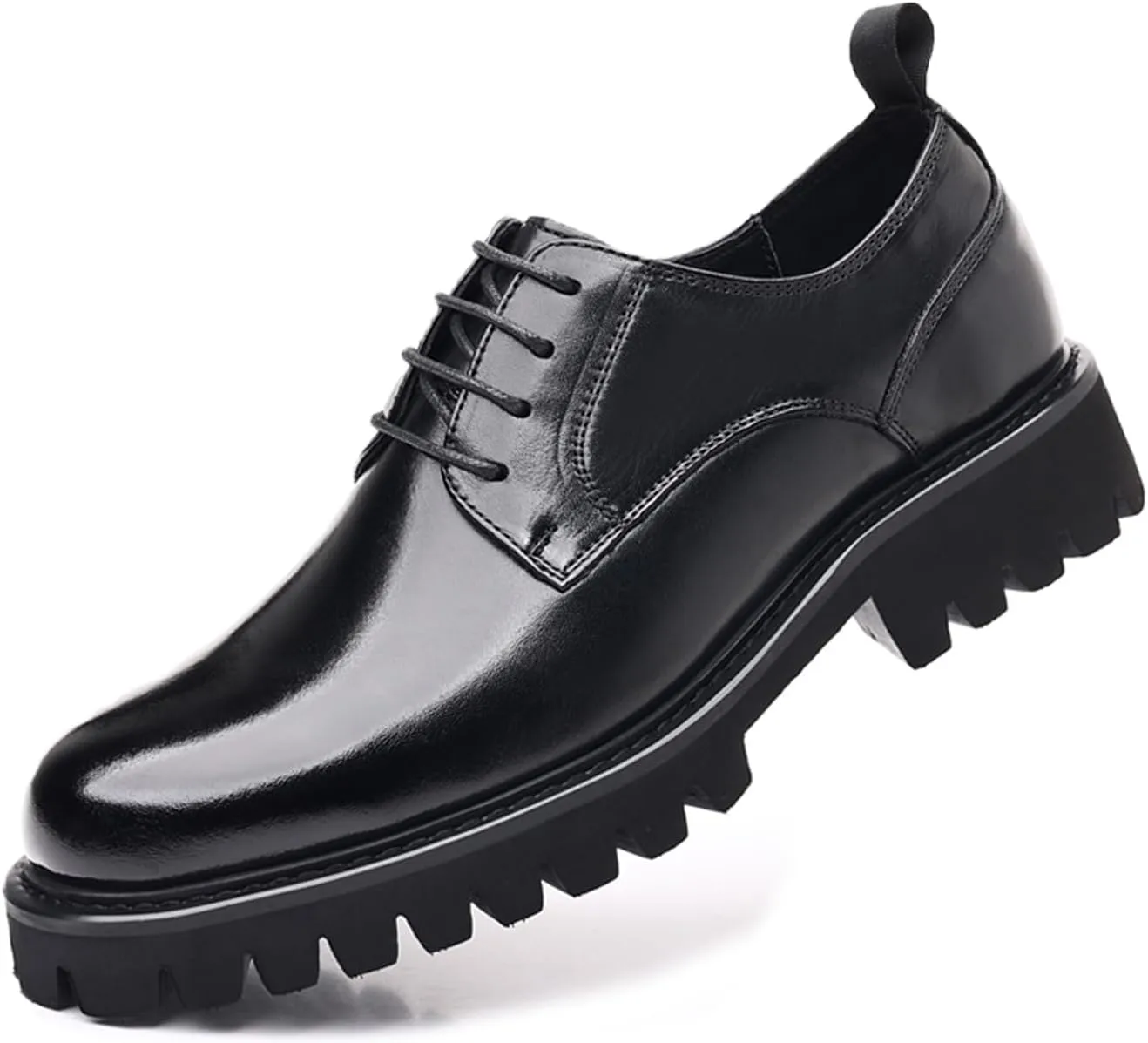 Men's Patent Leather Platform Oxford Shoes Classic Lace-up Lug Sole Business Dress Shoes Casual Block Heel Soft Bottom Comfortable Formal Oxfords