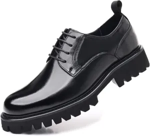 Men's Patent Leather Platform Oxford Shoes Classic Lace-up Lug Sole Business Dress Shoes Casual Block Heel Soft Bottom Comfortable Formal Oxfords