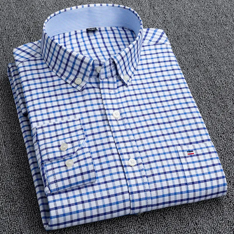 Men's Plus Size Cotton Oxford Plaid Shirt