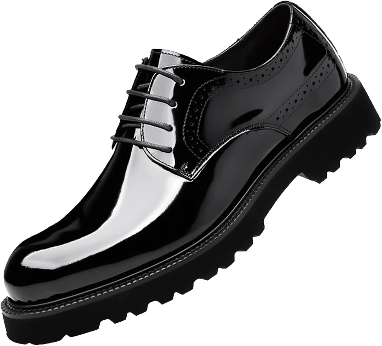 Men's Polishing Patent Leather Chunky Platform Oxford Low Heels Fashion Anti-Slip Lug Sole Business Shoes Classic Office Brogues