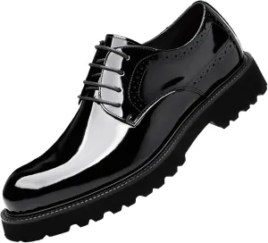 Men's Polishing Patent Leather Chunky Platform Oxford Low Heels Fashion Anti-Slip Lug Sole Business Shoes Classic Office Brogues