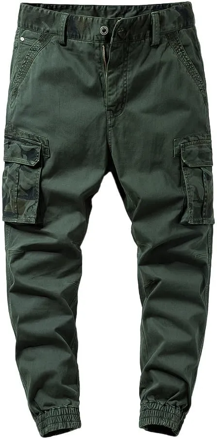 Men's Regular Fit Military Cargo Pants Camouflage Pockets Cotton Work Pants